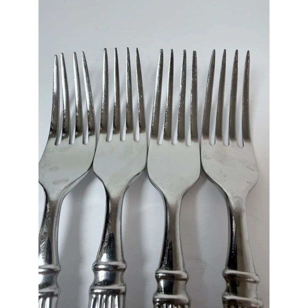 Food Network CINNAMON Stainless Ribbed Handle SATIN Flatware 4 Dinner Forks